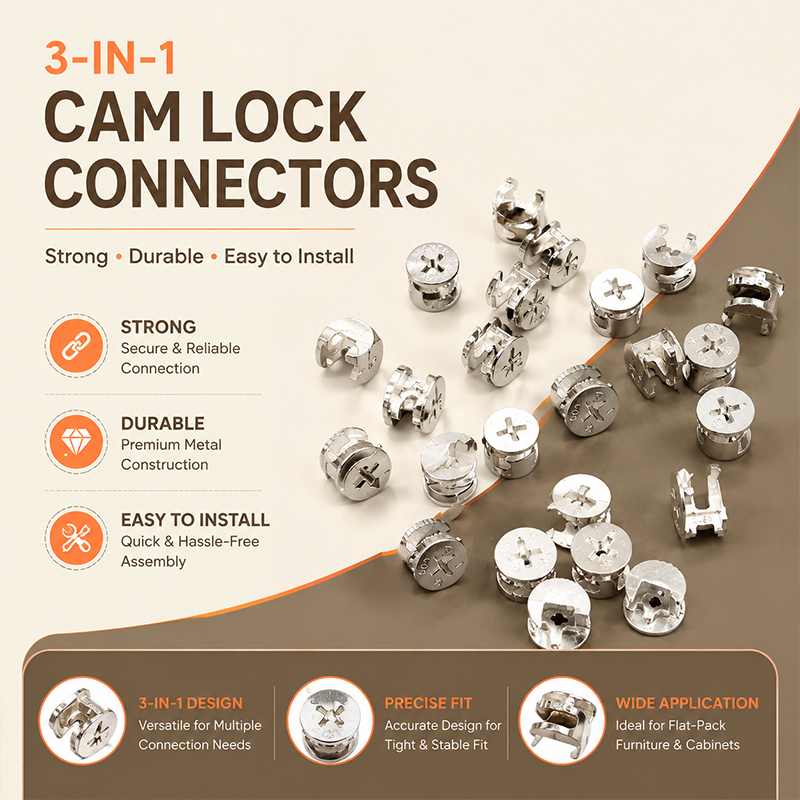 Furniture Knock Down Hardware - Zestaw łączników mimośrodowych 3-w-1 do samodzielnego